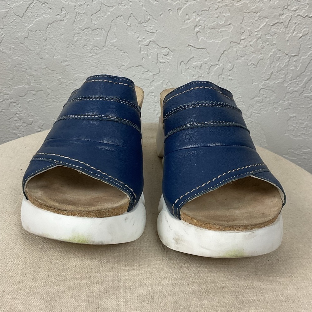 Fly London Suze Women’s Blue Leather Slip On Slide Platform Sandal Sz 41, US 10 - Picture 4 of 15